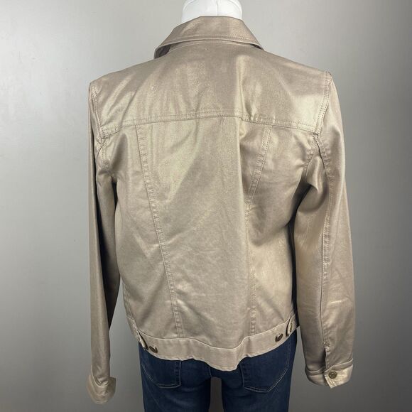 Ralph Lauren Jeans Co Jacket Women Medium Metallic Gold Tan Denim Button Up - Picture 4 of 8